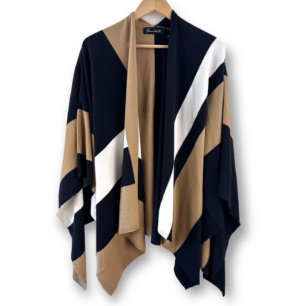 Parrish LA tan, black and white poncho One Size